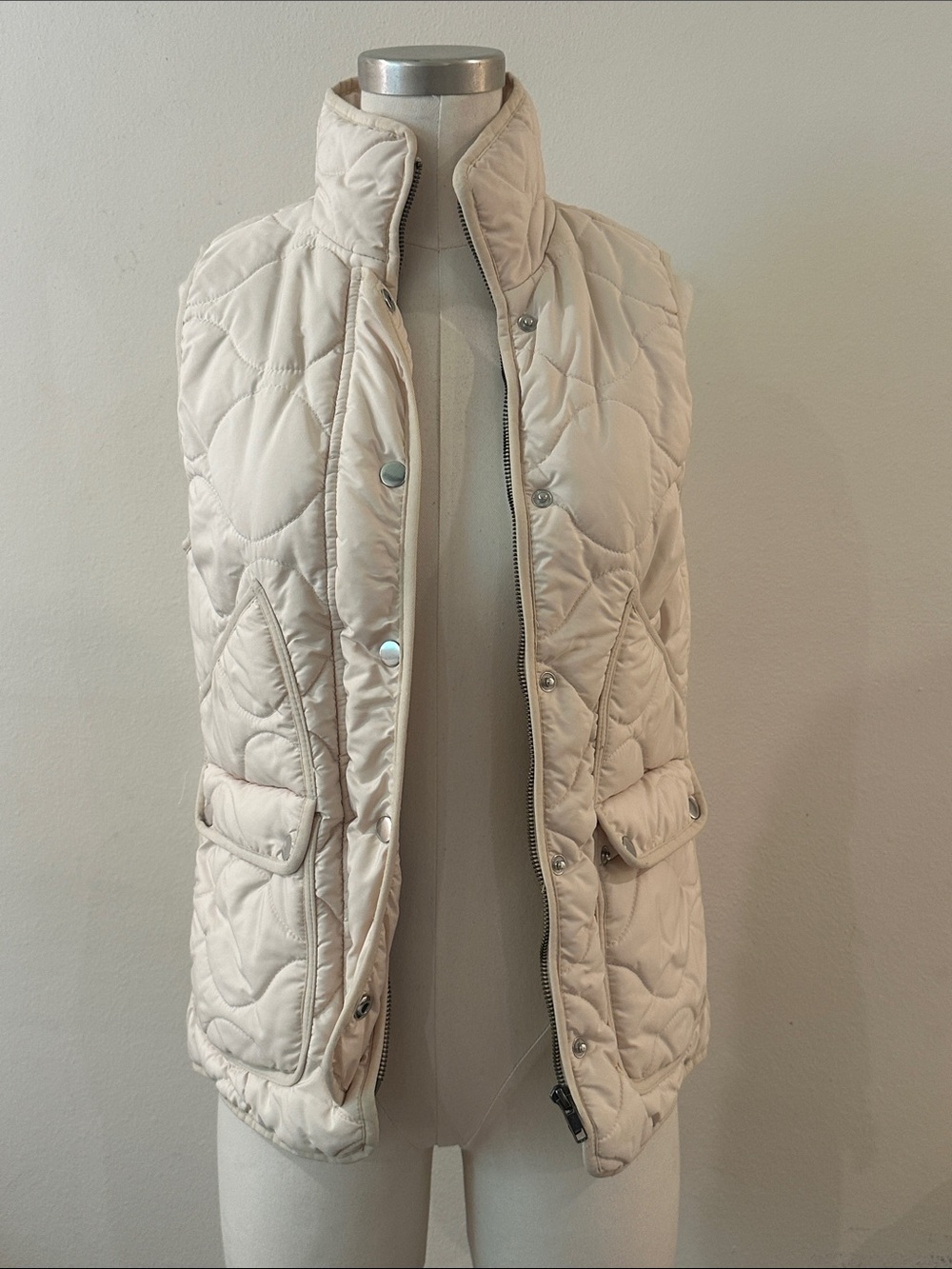 J. Crew Quilted Sleeveless Puffer Vest in Cream